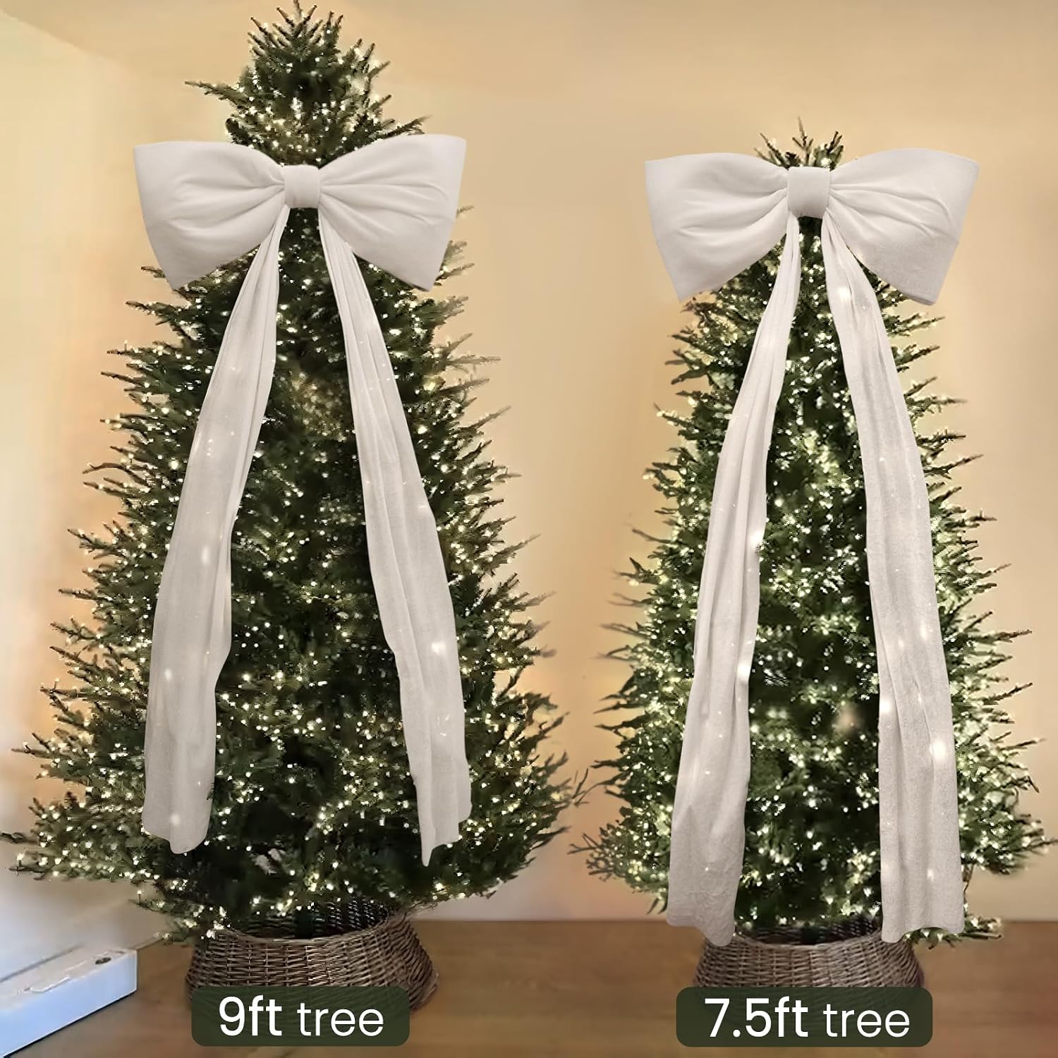 Christmas Decorations - 6 Ft Big Christmas Bows for Christmas Tree - Giant White Velvet Bow for Tree Topper Window Mantle Wall Door Decor - Indoor Home Room Party Hanging Xmas Decoration