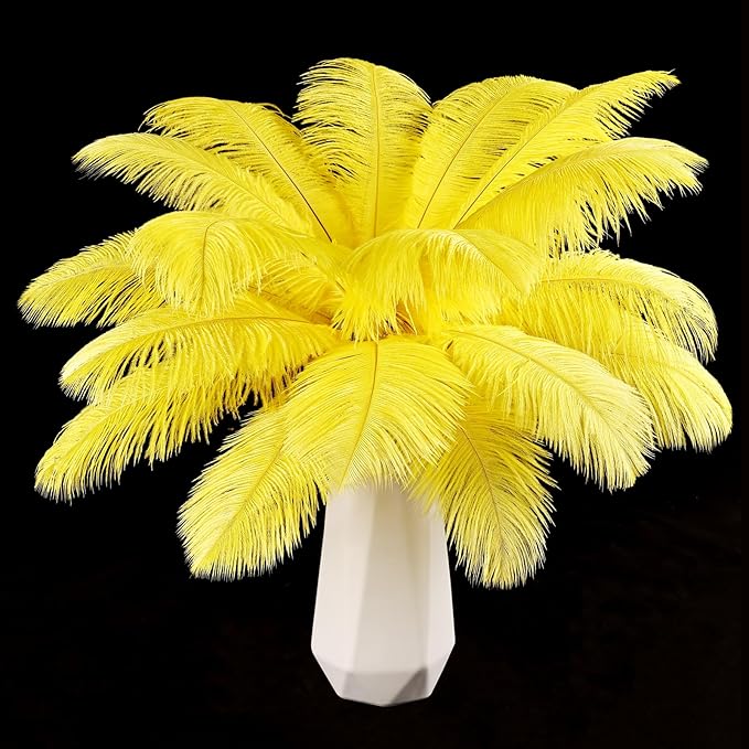 THARAHT Yellow Ostrich Feathers 24pcs Natural Bulk 8-10Inch 20cm-25cm for Crafts Wedding Party Centerpieces Halloween and Home Decoration Feathers