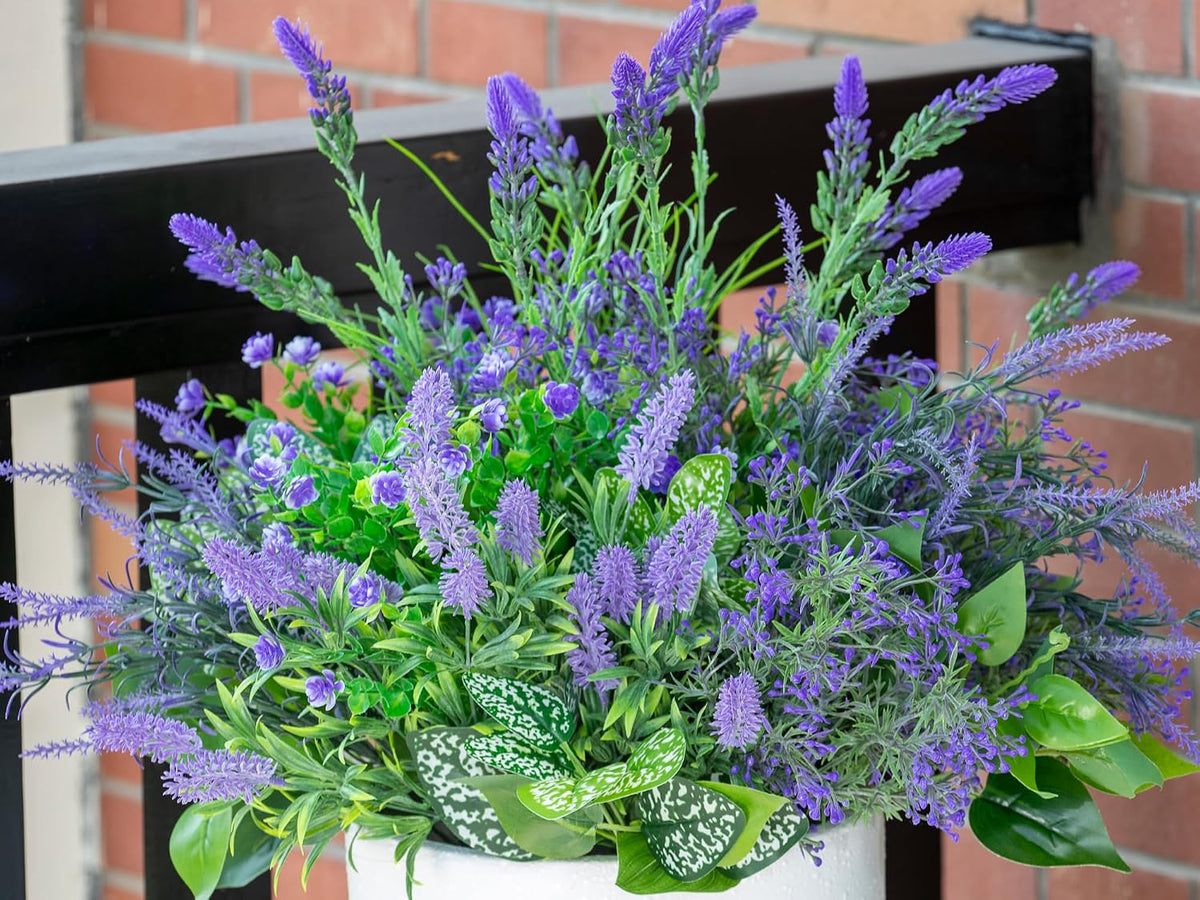 20PCS Artificial Plants Outdoor, Faux Lavender & Greenery Stems for Outside