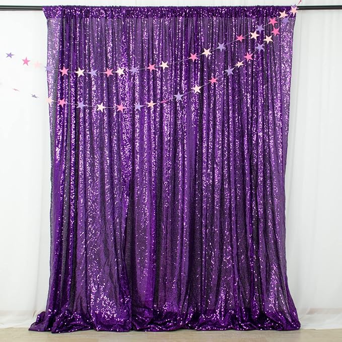 ShinyBeauty Purple 4FTx8FT Sequin Photo Backdrop Bridal Shower Photo Booth Backdrop Royal Purple Sequin Curtains 2 Panels