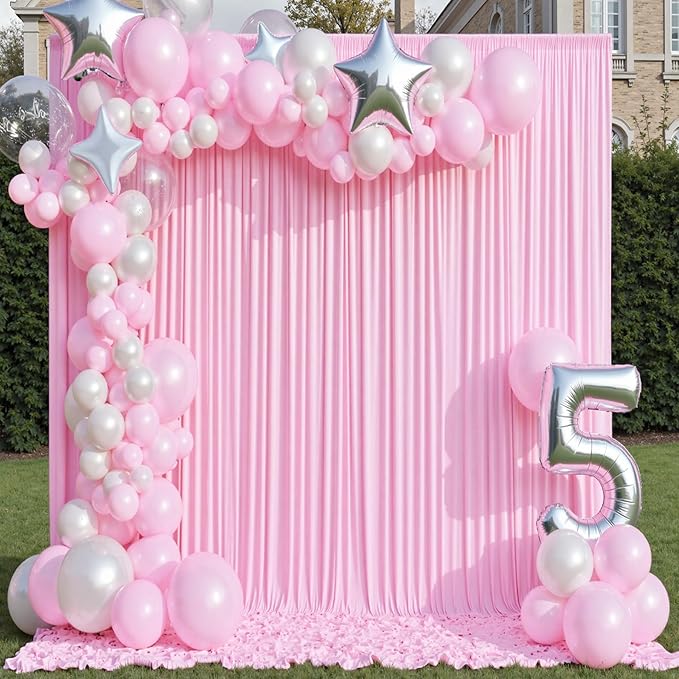 10×12ft Wrinkle Free Pink Backdrop Curtain for Wedding Parties, 2 Panels 5×12ft Long Soft Silky Polyester Backdrop Drapes Baby Pink Photo Back Drop Curtains for Party Photography Background Cloth
