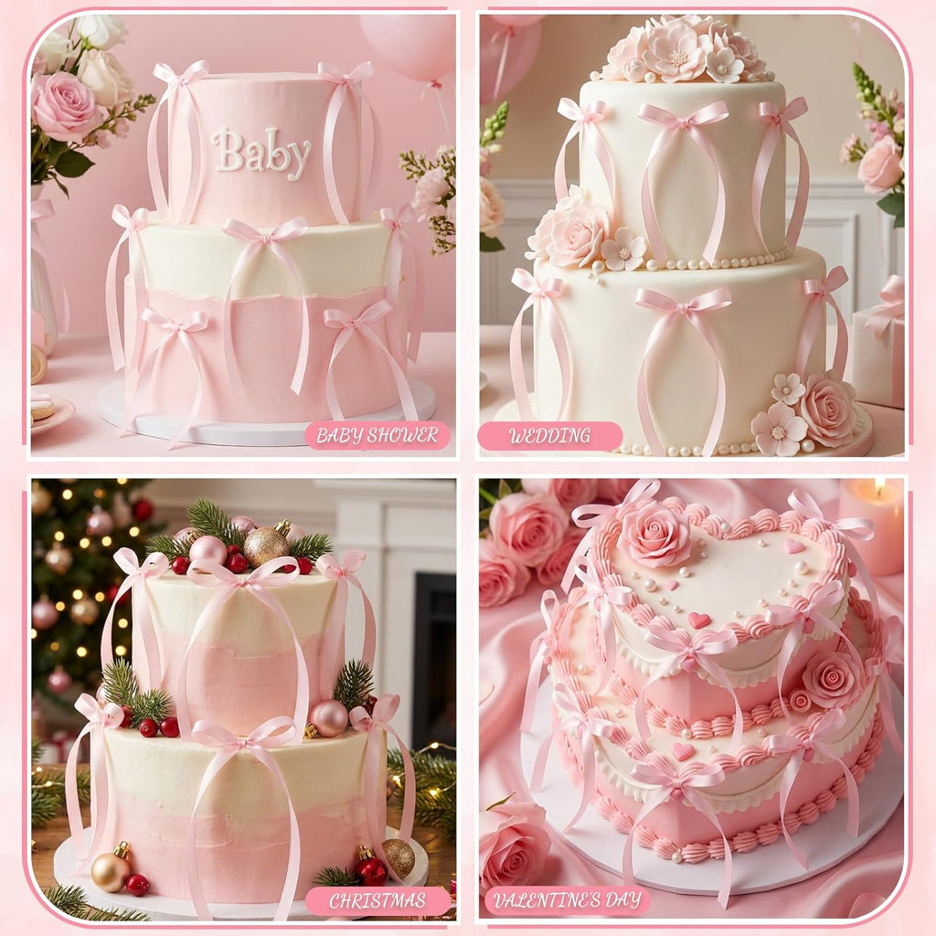 36 PCS Bow Cake Toppers Bow Cupcake Toppers, Light Pink Ribbon Bows for Cake Coquette Birthday Decor for Baby Shower, Bachelorette Events, Wedding Dessert Tables, Balloons and Walls