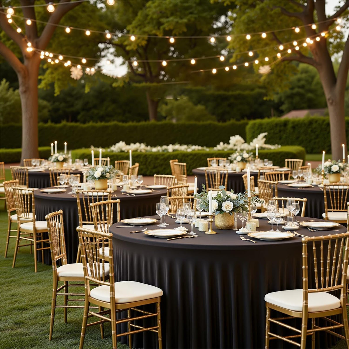4 Pack 132 Inch Black Round Tablecloth, Fitted Tablecloths for 6FT Round Tabl...