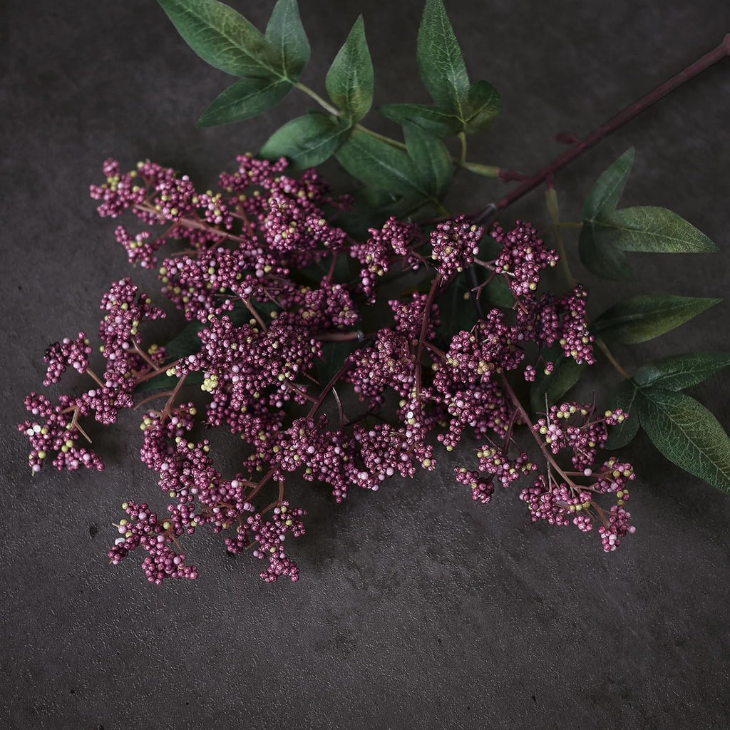 17"lifelike artificial nandina berry stems for vase decor(dusty on a desk or shelf
