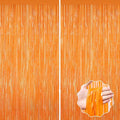 2Pack Orange Backdrop Curtains, Orange Tinsel Backdrop, Metallic Party Streamer Fringe Curtains, Foil Curtains Birthday Party, Curtain Backdrop for Baby Shower Bachelorette Xmas Party Halloween Decors