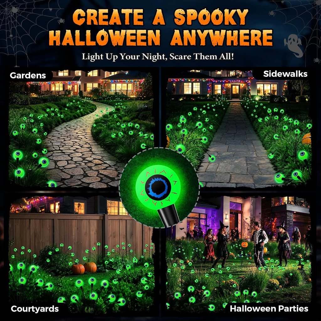 halloween decorations outdoor, 6pack 48 leds solar eyeball, front angle view