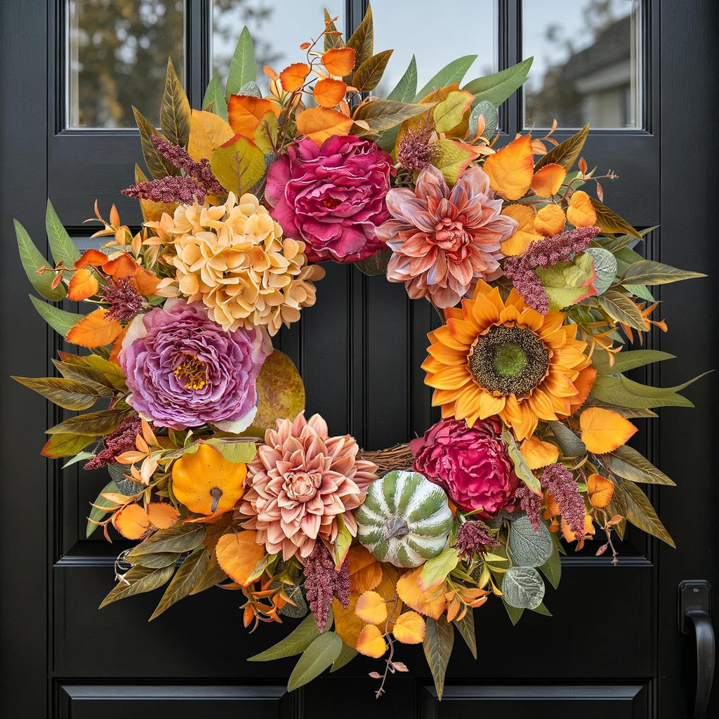 24 inch artificial fall wreaths for front door, main product view