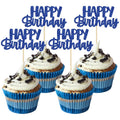 Gyufise 24Pcs Happy Birthday Cupcake Toppers Glitter Cupcake Food Picks for Celebrating Happy Birthday Theme Party Cake Decorations Supplies Deep Blue