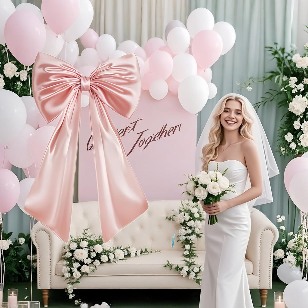 Large Pink Bow for Coquette Room Decor, 40x24 In Satin Ribbon Tie Coquette Birthday Decorations, Giant Pastel Pink Hanging Wall Decor for Ballerina Girl Just Want to Be One (Internal Stability Layer)