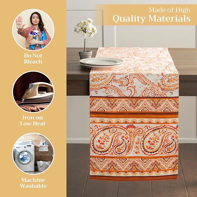 Maison d' Hermine Table Runner 100% Cotton Double Layer Table Runners 72 inches Long for Thanksgiving Christmas Decorations Home Kitchen Dining Party Wedding (Palatial Paisley, 14.5" x 72")