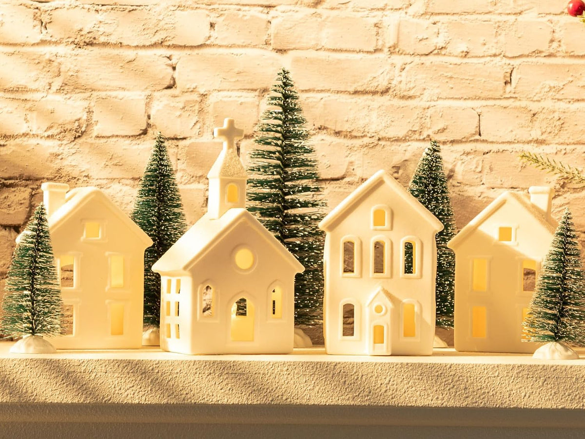 ztl 9pcs christmas village sets - 4 led, side view