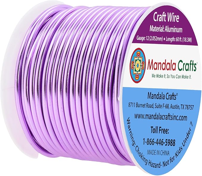 Mandala Crafts 12 Gauge Anodized Aluminum Craft Wire for Jewelry Making - 60 FT Colored Flexible Lavender Wire - Bendable for Bonsai Armature Crafting Sculpting