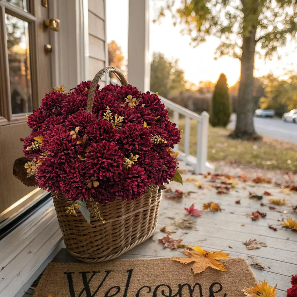 6 bundles artificial fall mums flowers fake silk, view 9
