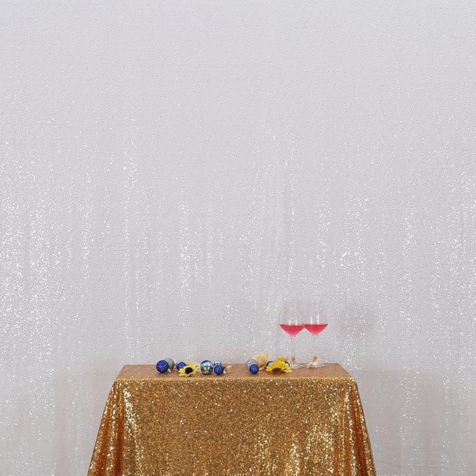 Poise3EHome 7FT x 7FT Sequin Photography Backdrop Curtain for Party Decoration, White