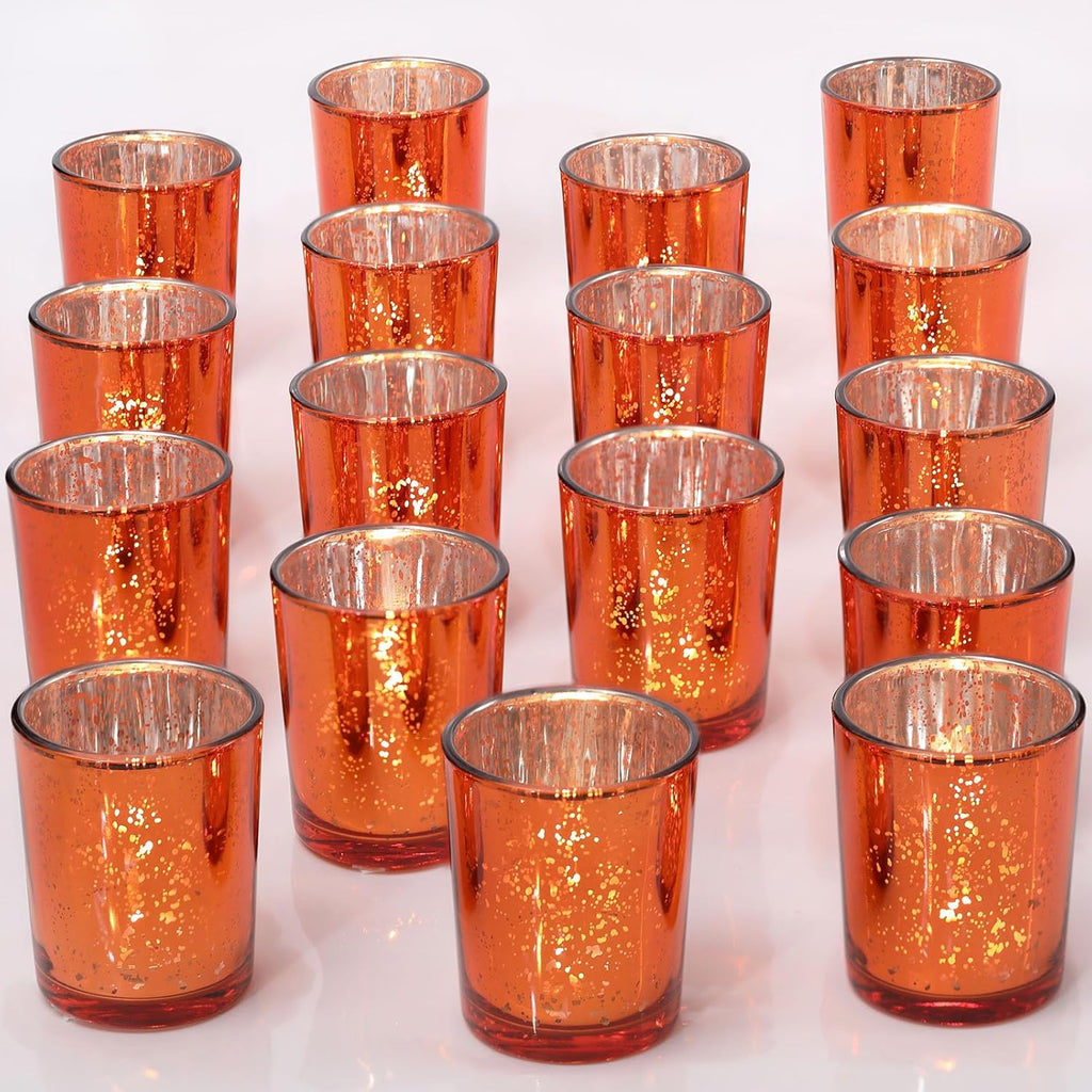 DARJEN 24 Pcs Orange Votive Candle Holders, Tea Lights Candles Holders | for Wedding Centerpieces & Party Decorations, Fall Home Table and Thanksgiving Day