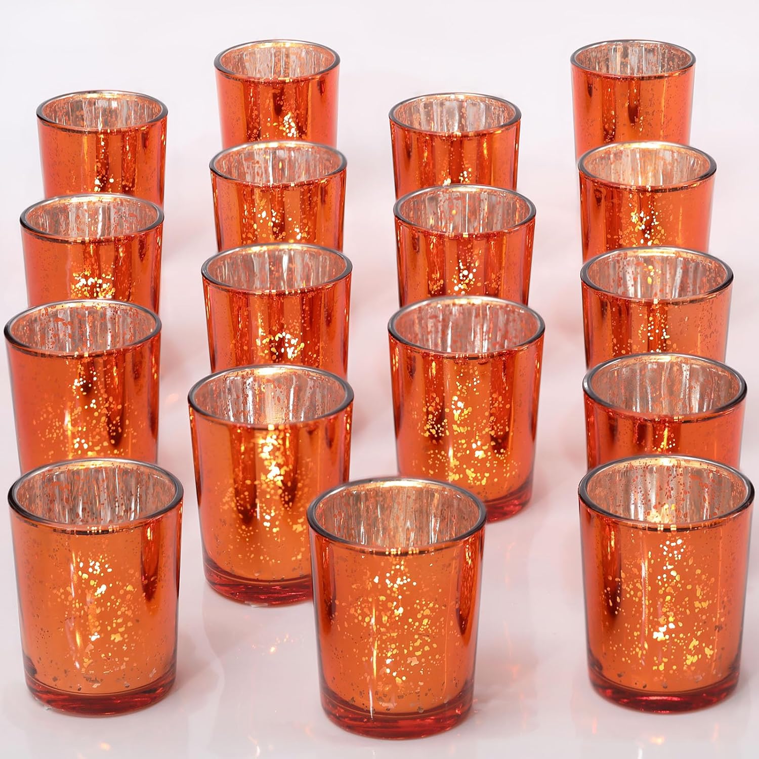 DARJEN 24 Pcs Orange Votive Candle Holders, Tea Lights Candles Holders | for Wedding Centerpieces & Party Decorations, Fall Home Table and Thanksgiving Day
