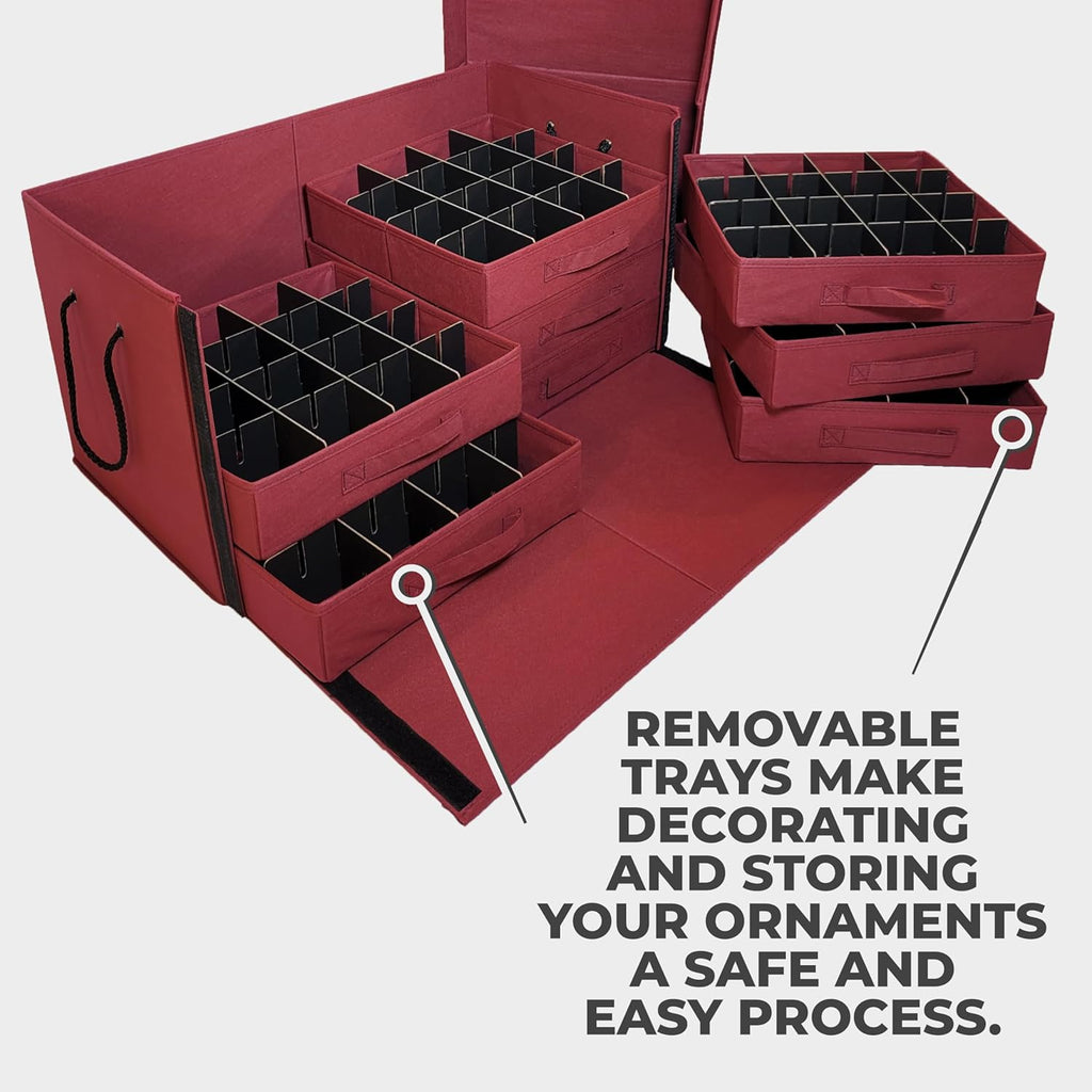 612 Vermont Christmas Ornament Storage Box with Adjustable Acid-Free Dividers, Holds 128 – 3 Inch Ornaments (SB-40043-VT)