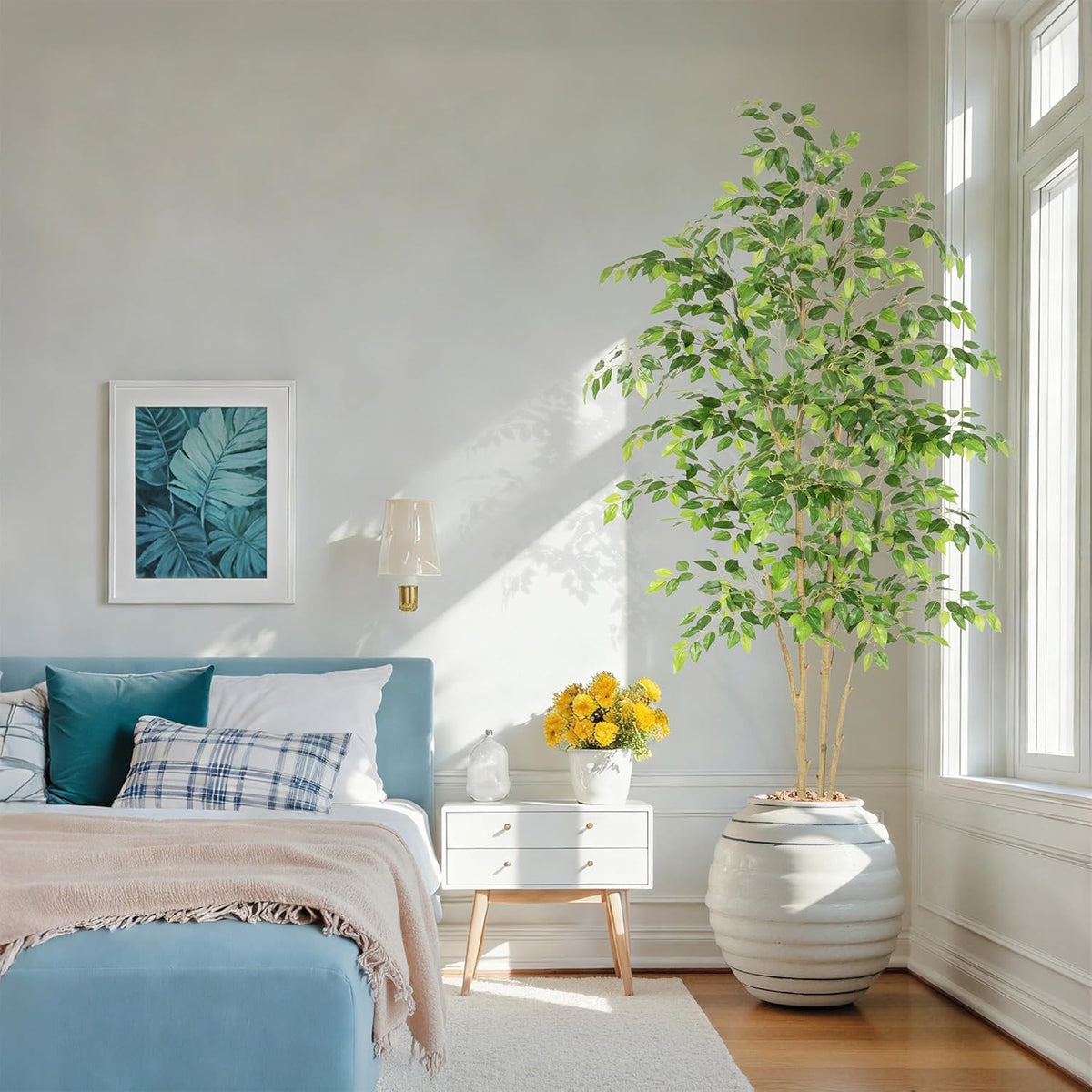 nafresh tall uv resistant ficus tree artificial，7ft(84in) realistic, package contents