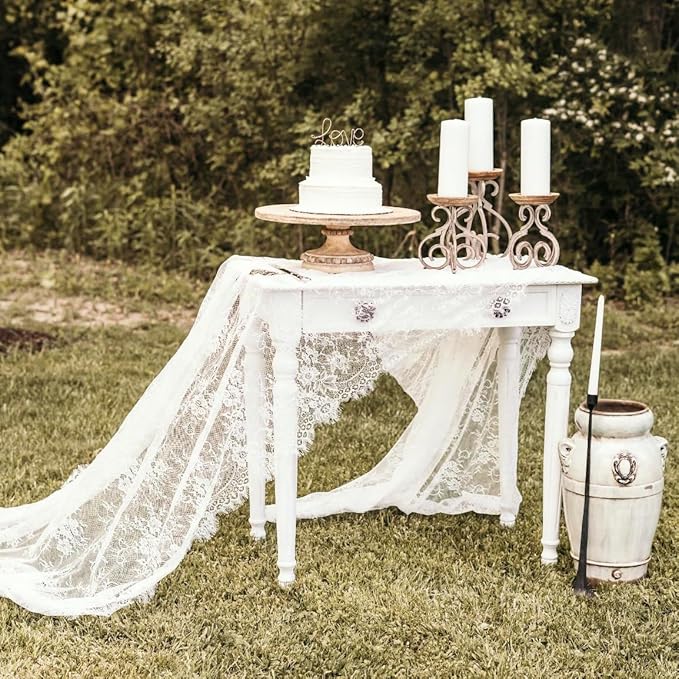 LuoluoHouse 2 Pack 60 x 120 Inch White Lace Rustic Table Cloths Vintage Farmhouse Table Fabric Wedding Outdoor Chic Decoration Embroidered Rectangle Table Linen