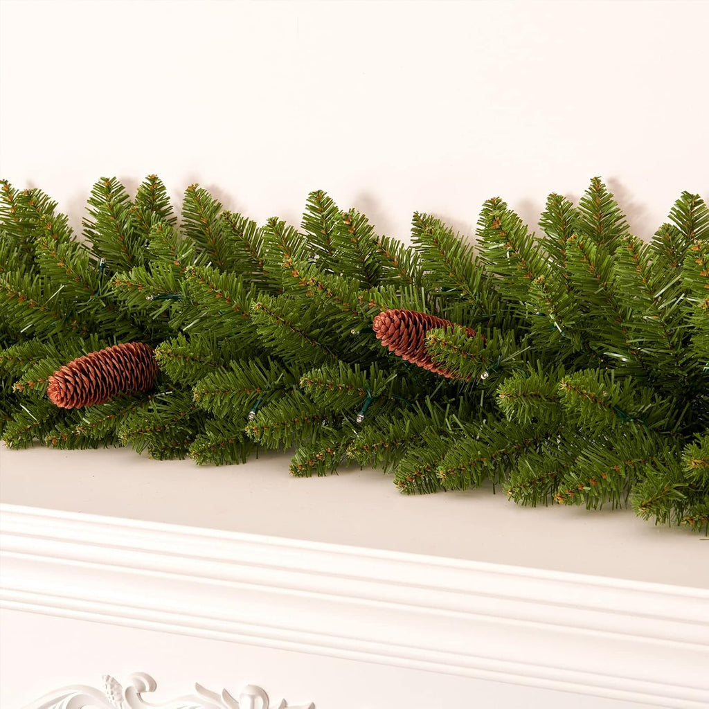 9 ft christmas garland pre-lit 70 led lights, close-up detail