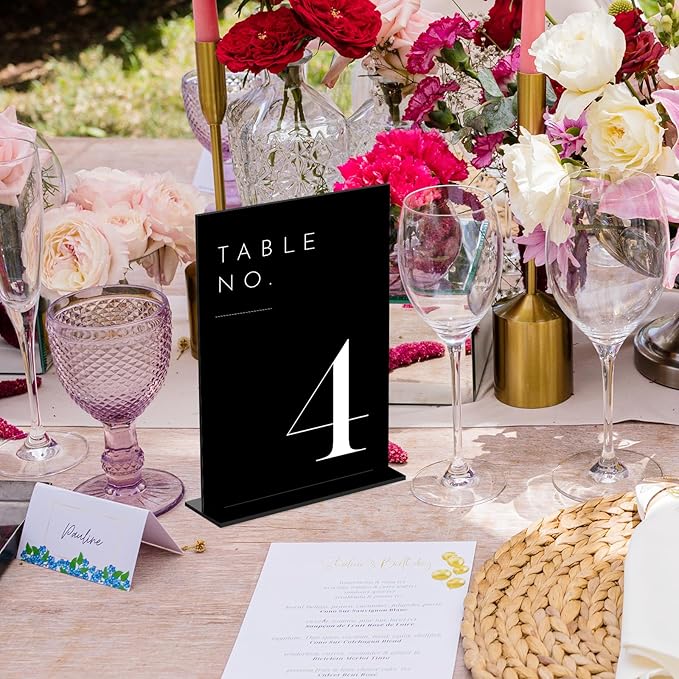 JINMURY Black Wedding Table Numbers 1-20 with Stands, 5"x7" Black Acrylic Table Numbers with White Font, Perfect for Wedding Party Reception(1-20, 5"x7")