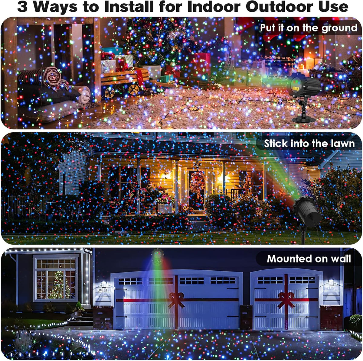 Laser Christmas Projector Lights Outdoor, 3 Colors RGB Christmas Laser Lights...