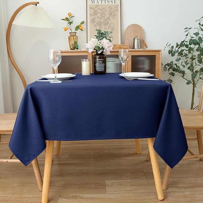 Biscaynebay Textured Fabric Square Tablecloths 54x54 Inches, Navy Water Resistant Table Cloth Small Card Folding Table Covers Linen for Dining, Kitchen, Wedding and Parties etc. Machine Washable