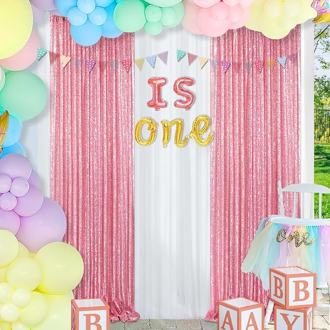 Backdrop Curtain Drapes 4 Pieces 2FTx8FT Blush Pink Wedding Backdrop for Bridal Shower Brithday Party Decor
