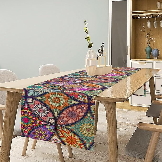 Boho Floral Table Runner,Colorful Flower Retro Bohemian Table Cloth Kitchen Dining Table Home Party Decoration 13x120 Inch