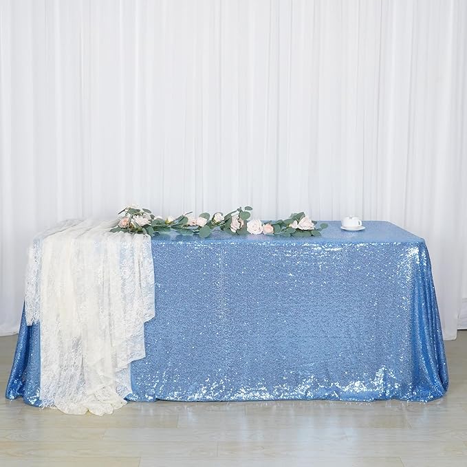 SquarePie Sequin Tablecloth 60 x 102 Inch Baby Blue Sparkly Table Linen for Wedding Party