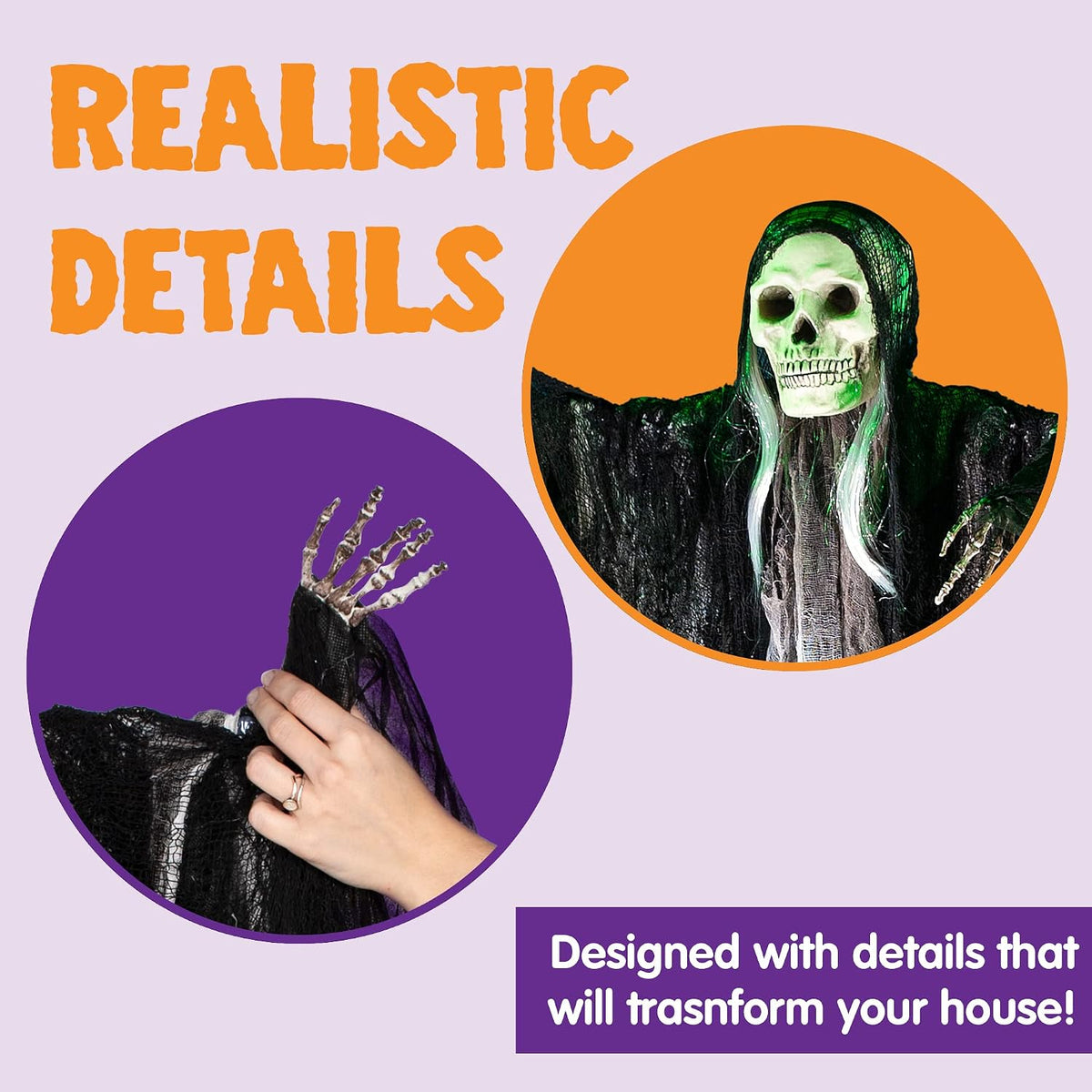 joyin 3 pack hanging halloween skeleton ghosts decorations, close-up detail