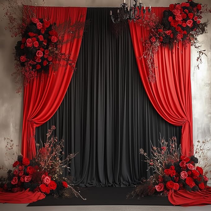 10ftx14FT Wrinkle Free Black Backdrop Curtain, 2 Panels 14FT Height Black Wedding Backdrop Drapes, Silky Polyester Back Drop Cloth for Birthday Photography Background Party Backdrop Draping