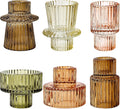 Brown Candlestick Holders 6PCS for Tealight Candle Stick Candles, Ribbed Glass Taper Candle Holders Set, Table Centerpieces for Thanksgiving Christmas Farmhouse Decor Indoor and Outdoor