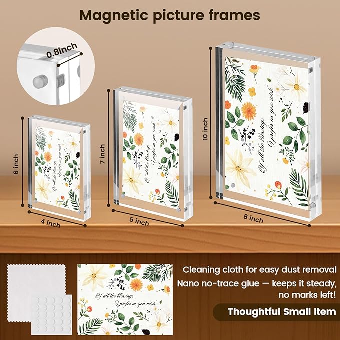 JOHOUSE 2 Pack 5 x 7 Acrylic Picture Frames, Double Sided Magnetic Photo Frames Self Standing Frameless Transparent for Desktop Display Gifts for Women