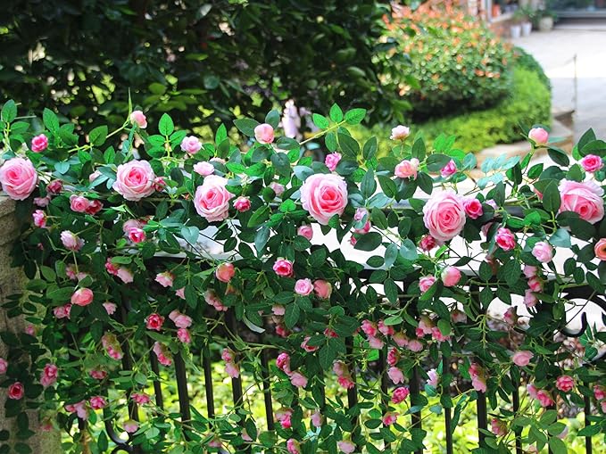 6FT Pink Flower Garland Artificial Rose Vines Hanging Floral Garland for Home Decor Wall Trellis Fence Wall Decoration (Pink, 1pcs)