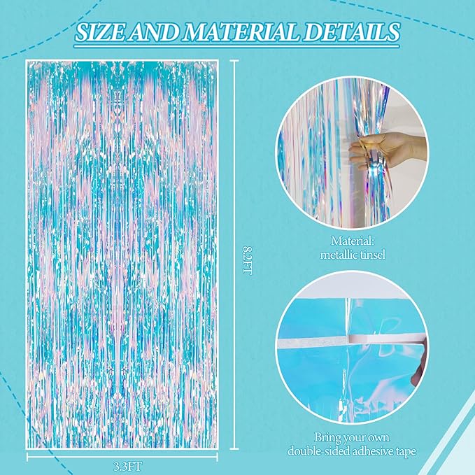 3 Pack Foil Fringe Backdrop - Iridescent Shiny Tinsel Curtains for Party Decoration/Photo Booth Props - 3.3x8.2 FT Metallic Foil Backdrop for Birthday, Wedding, Graduation, Christmas.