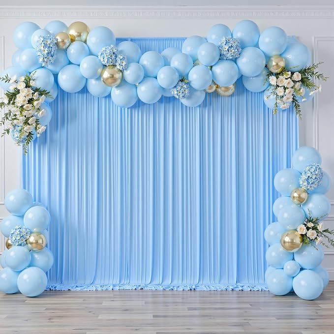 50 ft x 10 ft Wrinkle Free Blue Backdrop Curtain Panels, Polyester Photography Backdrop Drapes, Wedding Party Home Decoration Supplies