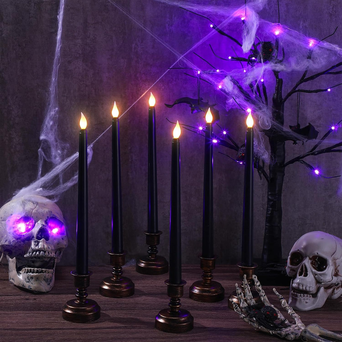 MTLEE Black 32 Pcs Flameless Taper Candles with Holders