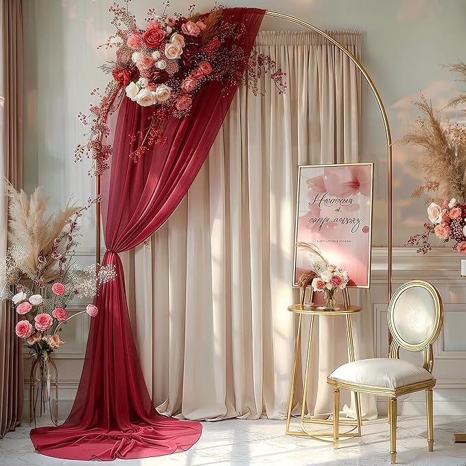 Burgundy Wedding Arch Draping Fabric 3 Panels 30'' x 20FT Burgundy Drapes Sheer Fabric Backdrop Arch Draping Fabrics for Wedding Ceremony Birthday Party Bridal Shower Decoration