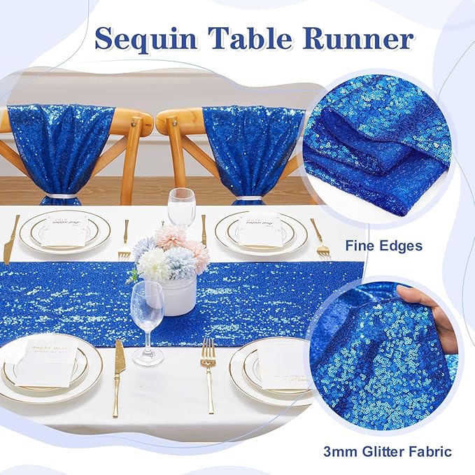 Royal Blue Sequin Table Runners 10 Pcs 12x72 Glitter Sparkly Table Runner for Wedding Birthday Party Graduation Ceremony Supplies Decorations