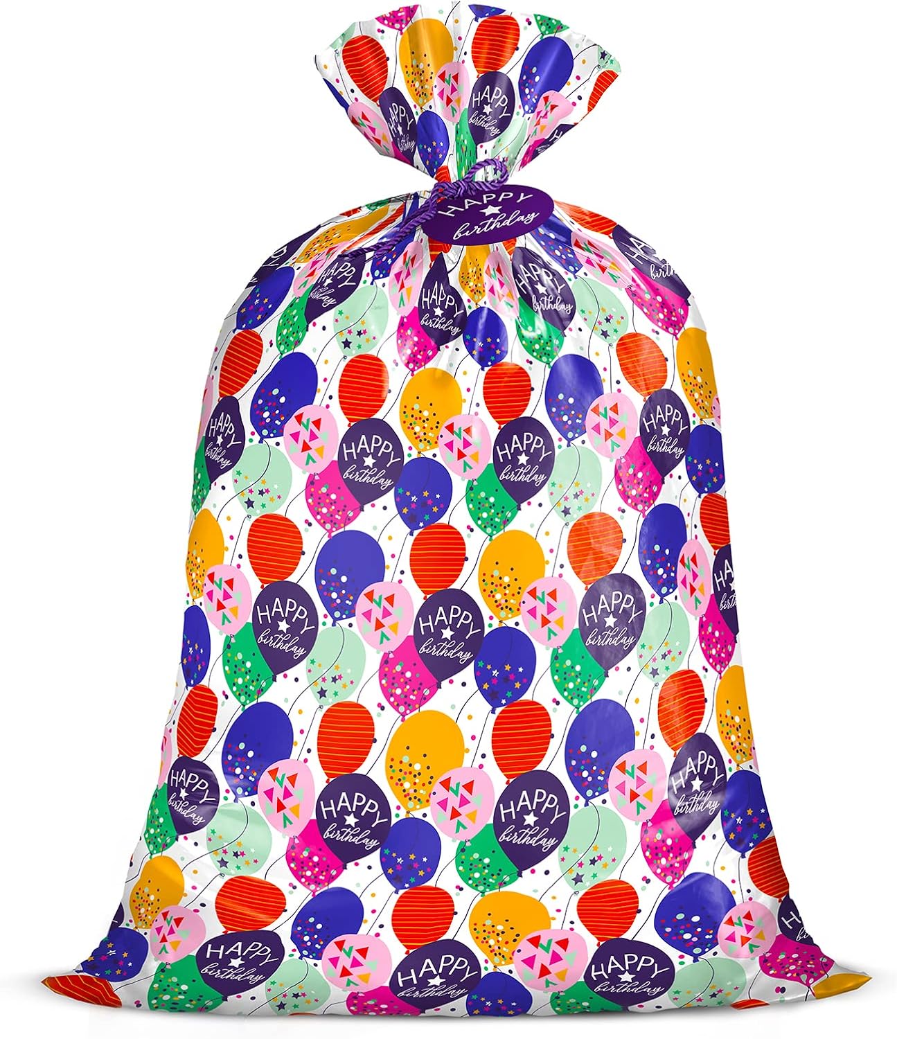 WRAPAHOLIC 56" Large Birthday Plastic Gift Bag - Colorful Balloon with Confetti Design for Kids Birthdays, Parties or Celebrating - 56" H x 36" W