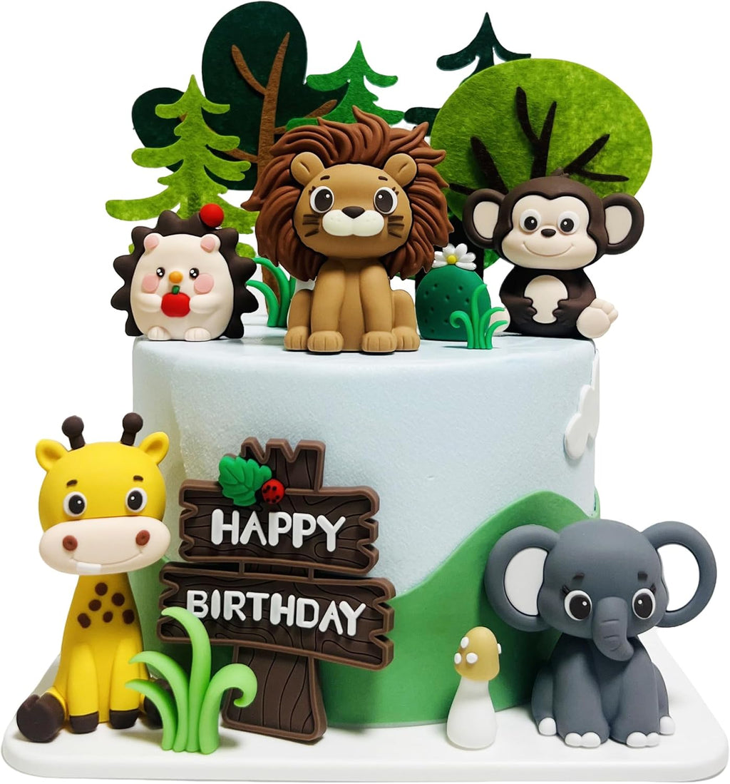 19pcs Safari Animal Cake Toppers Cake Decorations for Animals Themed Party | Cake Decorations for Safari Animals Wild Jungle Cake Toppers with Lion Elephant Giraffe Safari Themed Birthday Decorations
