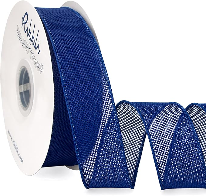 Ribbli Royal Blue Burlap Wired Ribbon, 1-1/2” Inch x Continuous 20 Yard, Blue Wired Ribbon for Wreaths,Big Bows,Tree Decoration,Outdoor Decoration