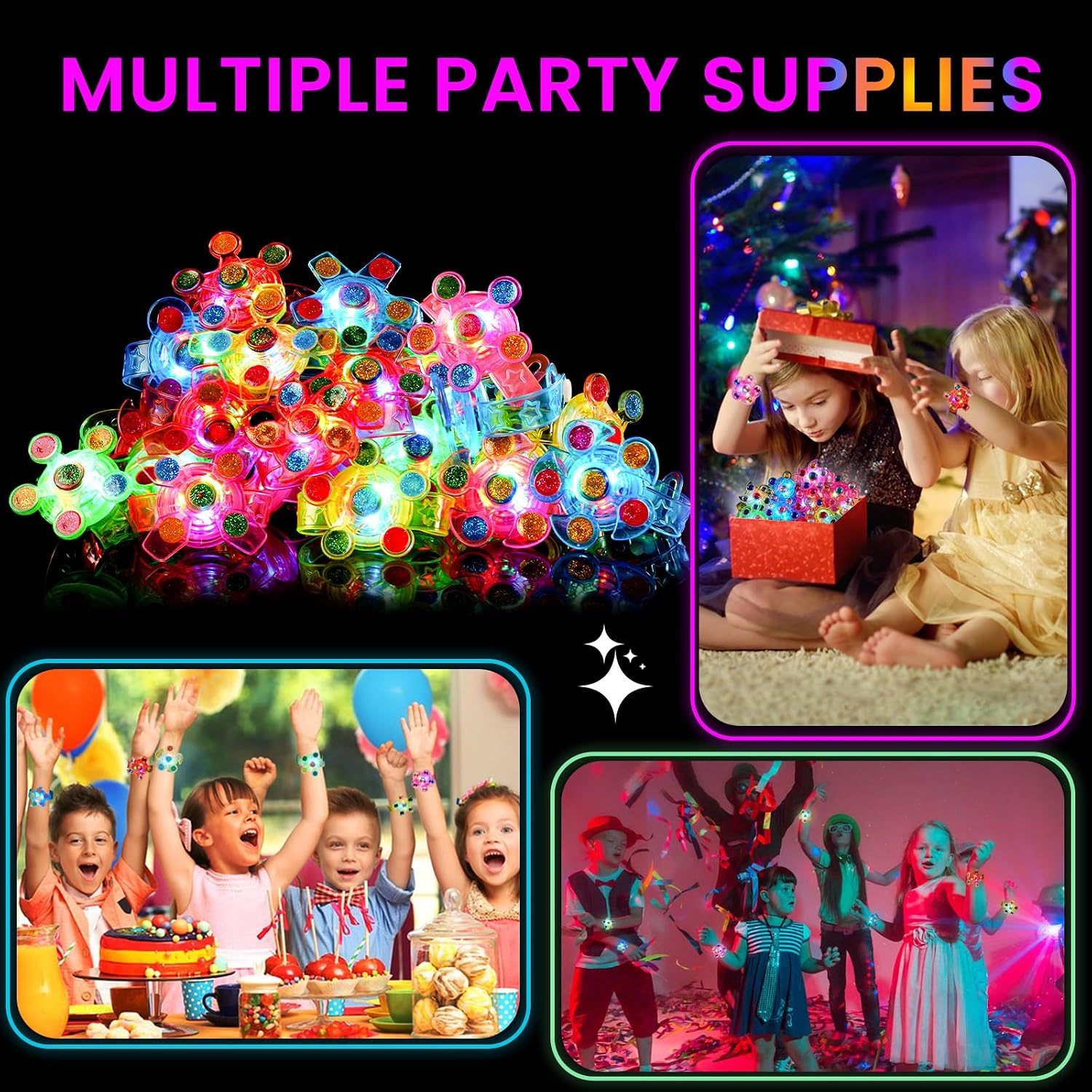 SCIONE 24 Pack LED Light Up Fidget Spinner Bracelets, Glow in The Dark Party Favors for Kids 4-8 8-12, Treasure Box Toys, Birthday Gifts, Carnival Prizes, Goodie Bags Stuffers