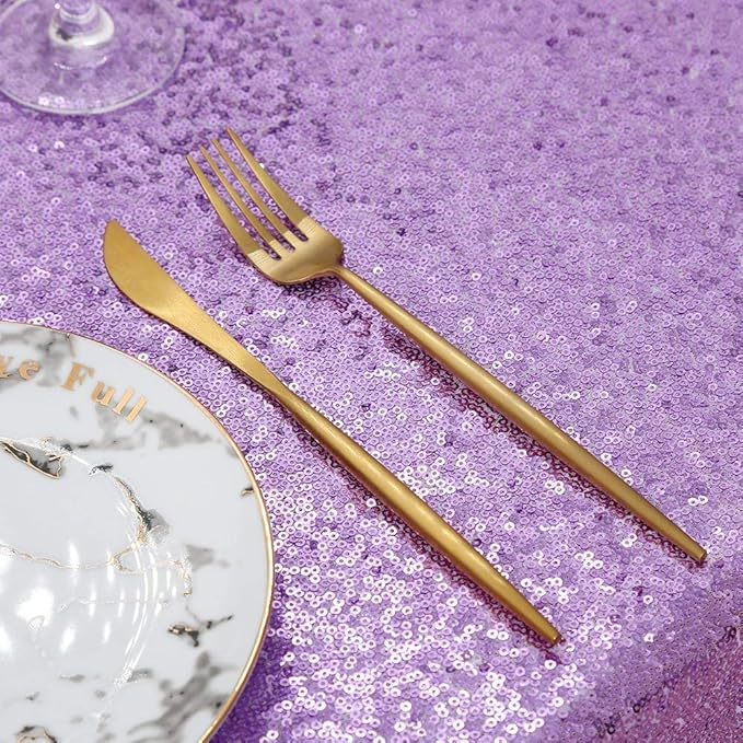 QueenDream Tablecloth 90x156 Rectangle Sequin Tablecloth Lavender Wedding Table Linens Glitter Birthday Bridal Party Indoor Outdoor Decorations