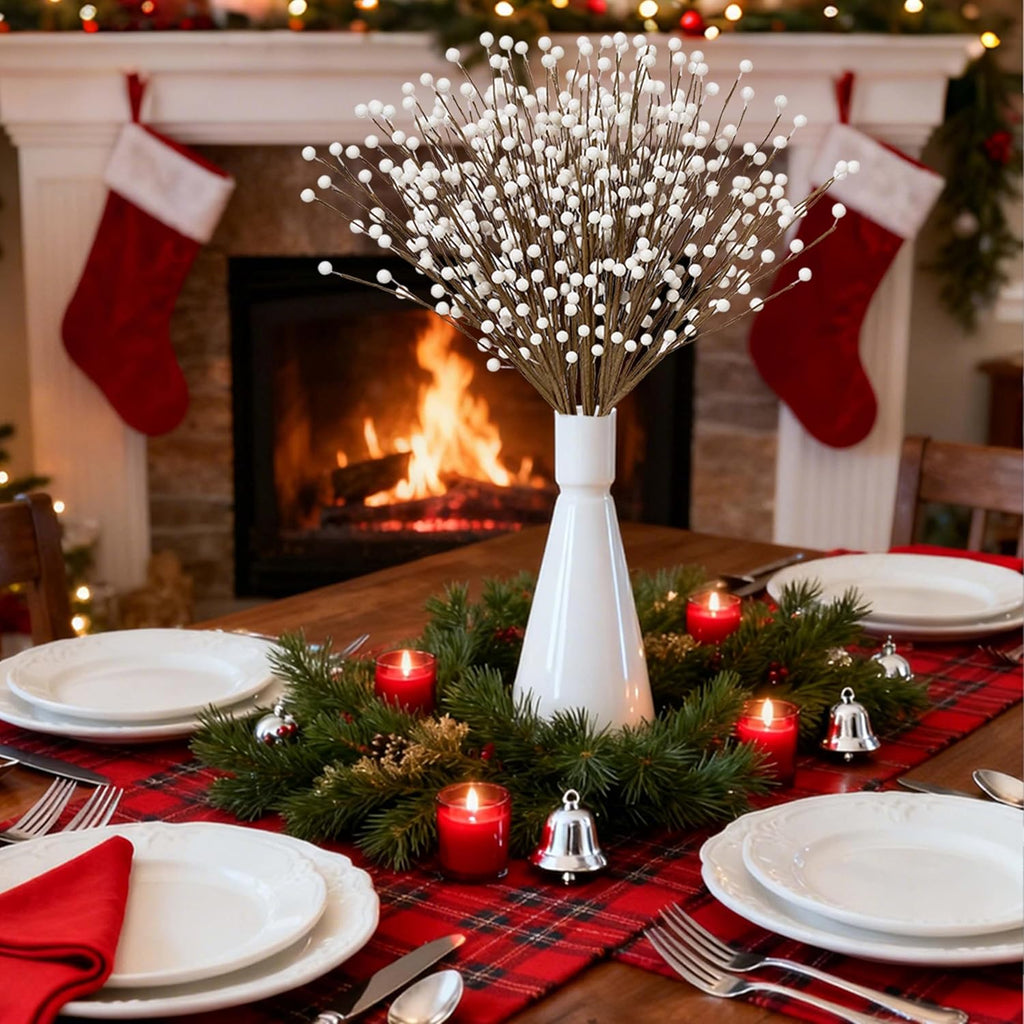 Winter Decorations 24 Pcs Artificial Berry Stems 17inch White Berry Picks for Christmas Holiday Flower Arrangements Home Centerpieces DIY Ornaments