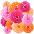 Outus 12 Pcs Hanging Honeycomb Paper Fans Sets, Fiesta Pink and Orange Party Decorations, Tissue Paper Flowers Supplies for Birthday Wall Classroom Wedding Bridal Photo Backdrop (14/10/6 Inch)