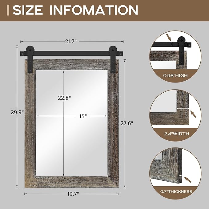 COGOOD Farmhouse Barn Door Mirror - 21" x 30" Rustic Wood Framed Wall Mirror for Bathroom, Living Room, Entryway Wall Decor (Speckled White)