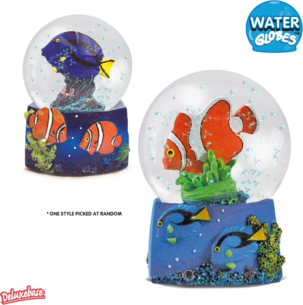 Water Globe - Reef Fish from Deluxebase. Snow Globe with Clown Fish or Blue Tang Figurine. Glass Glitter Globe with Resin Figurine and Molded Base. Great Home Decorations, Novelty Decor and Fish Gift.