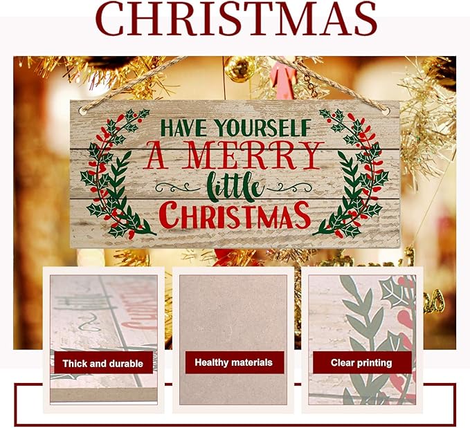 Christmas Door Hanging Sign，Big Wall Wood Winter Decorations Signs，Indoor Outdoor Decorative Ornament for Home, Classroom, Office（7 x 13.8x 0.2 inches）